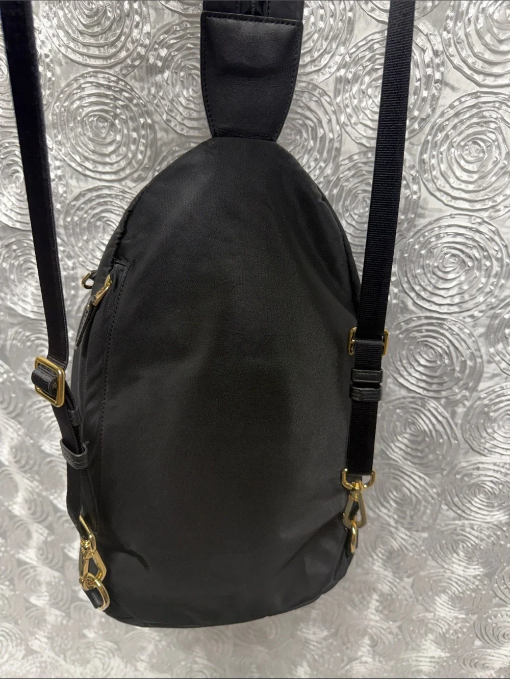 Tumi Black Nylon Backpack with Gold Hardware